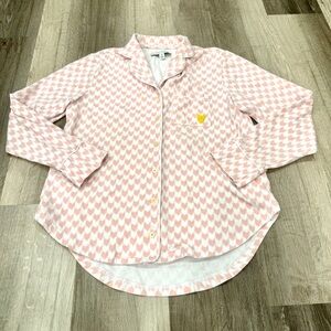 Kerri Rosenthal Betty Pajama Top Womens XS Pink Heart White Cozy Valentines